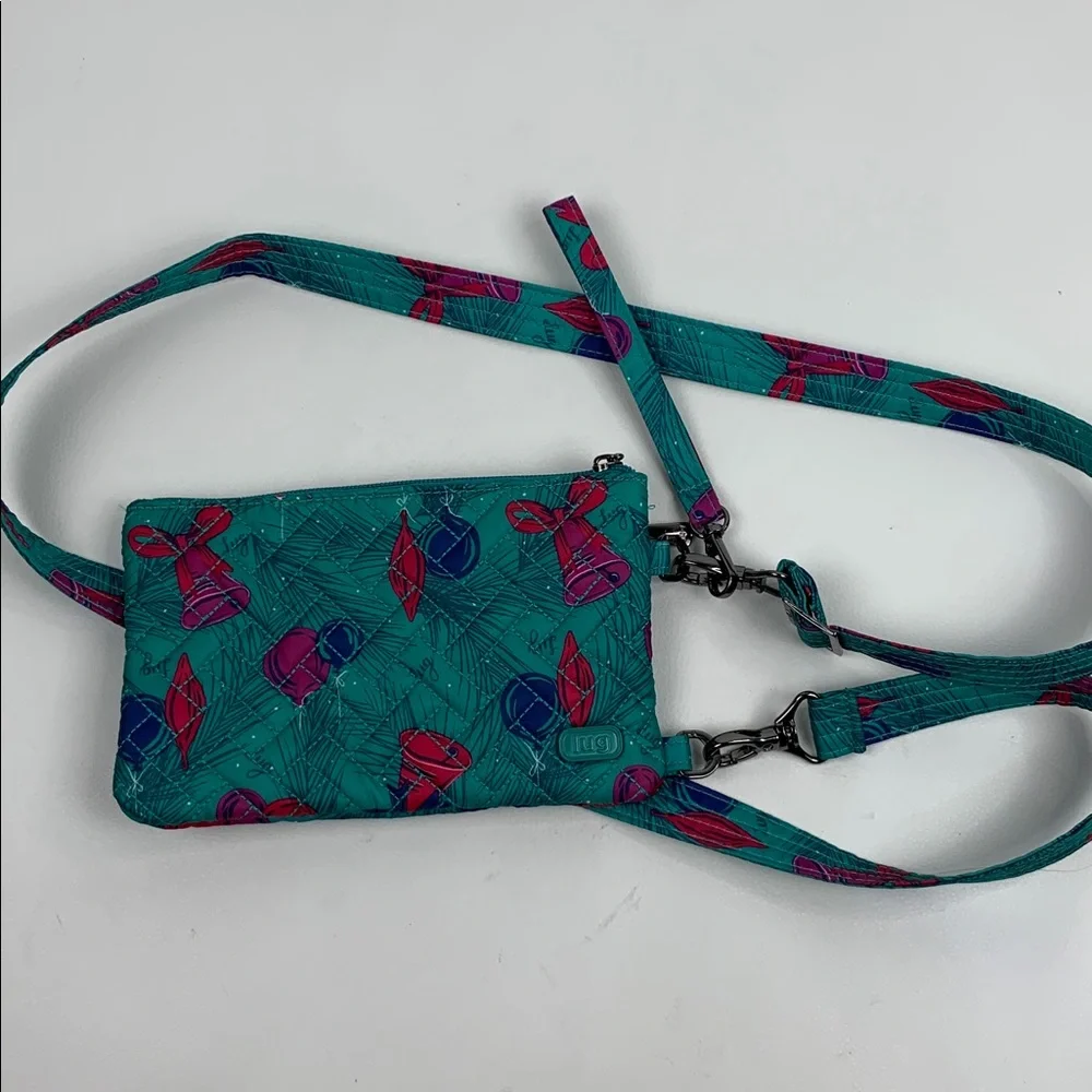 LUG Peekaboo Turquoise Teal Fuschia Purple Crossbody Bag Bells ornament Wristlet